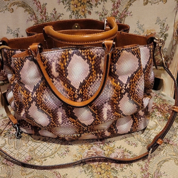 Dooney & Bourke Handbags - Dooney & Bourke Brown and Tan Snake Print Shoulder Bag